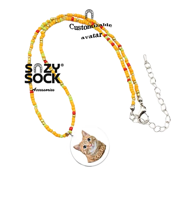 Passionate color Bead Necklace with Custom Avatar Charm - Personalized Photo Jewelry Gift for Her