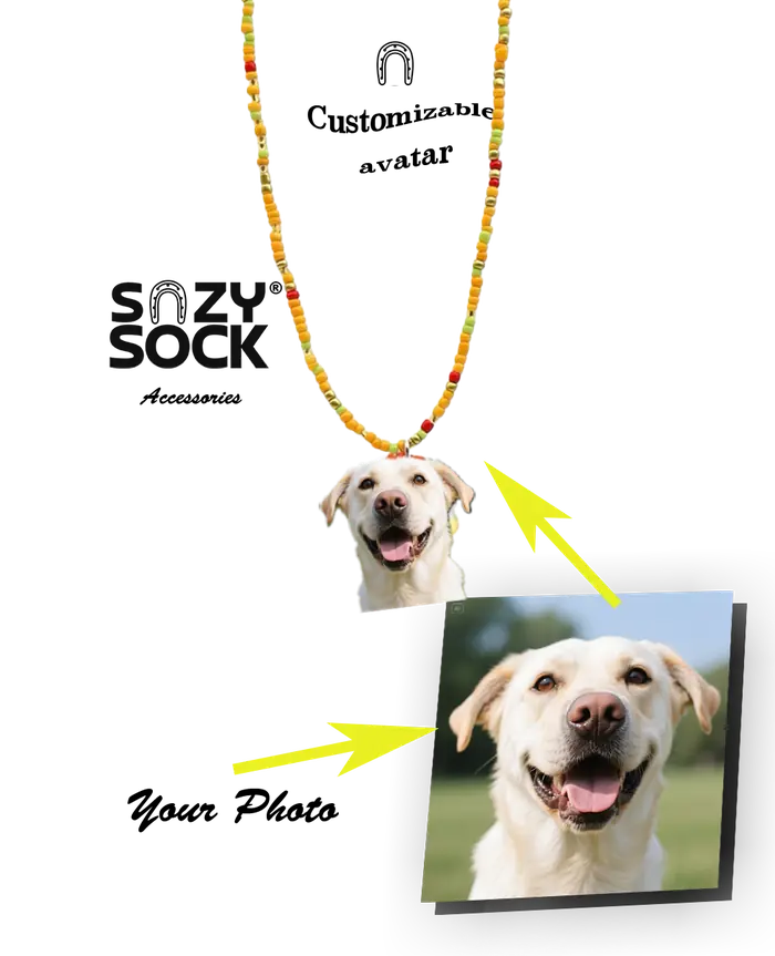 Passionate color Bead Necklace with Custom Avatar Charm - Personalized Photo Jewelry Gift for Her