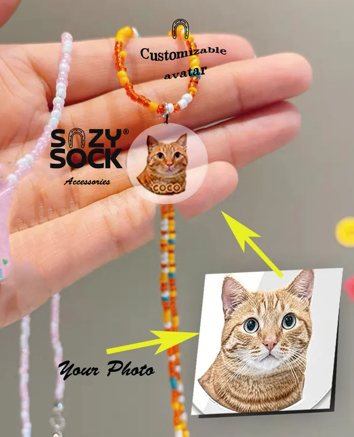 Passionate color Bead Necklace with Custom Avatar Charm - Personalized Photo Jewelry Gift for Her