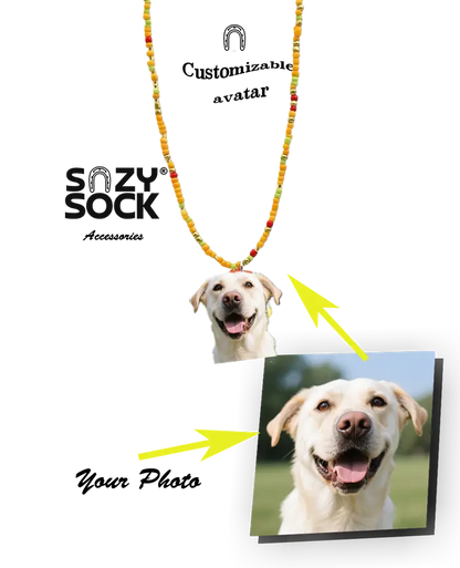 Passionate color Bead Necklace with Custom Avatar Charm - Personalized Photo Jewelry Gift for Her