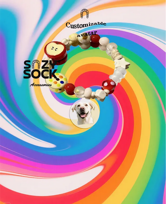 Colorful Apple Bracelets with Custom Avatar Charm - Personalized Photo Jewelry Gift for Her
