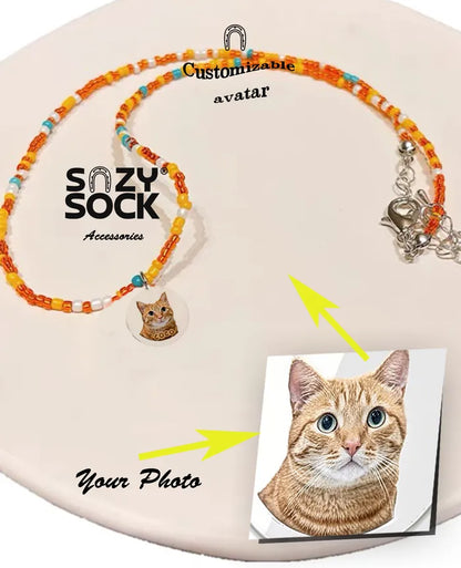 Passionate color Bead Necklace with Custom Avatar Charm - Personalized Photo Jewelry Gift for Her