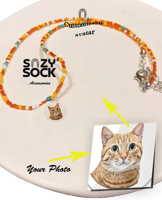 Passionate color Bead Necklace with Custom Avatar Charm - Personalized Photo Jewelry Gift for Her